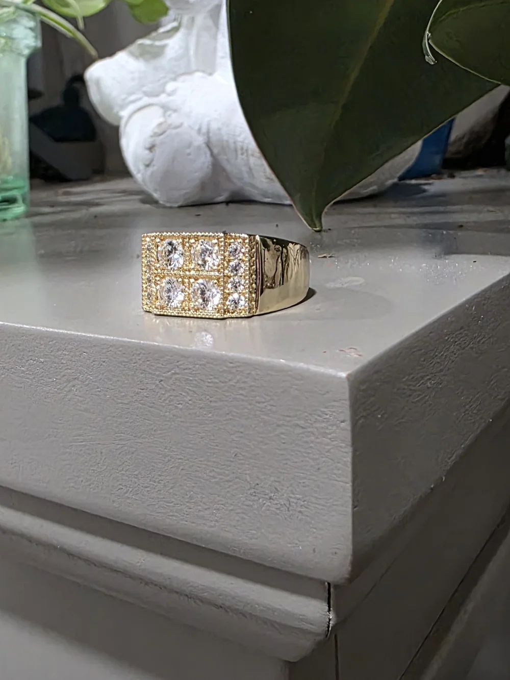 14k Gold-Plated Square Cluster CZ Ring - Size 11